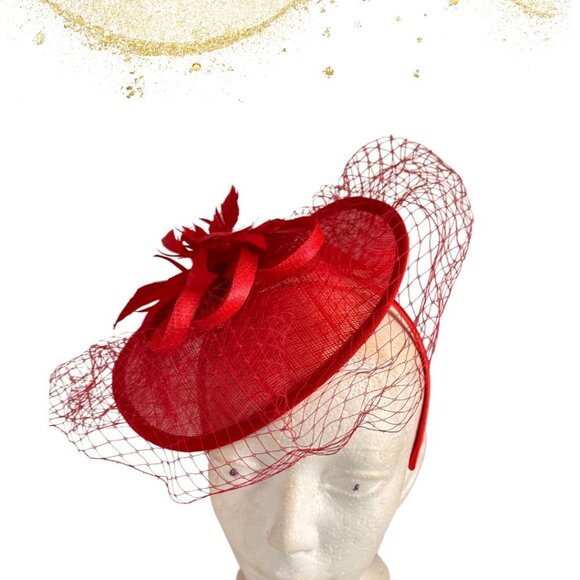 Wedding Fascinator Hat, Red, Bridal Hat, Elegant wedding party hat - Picture 6 of 10